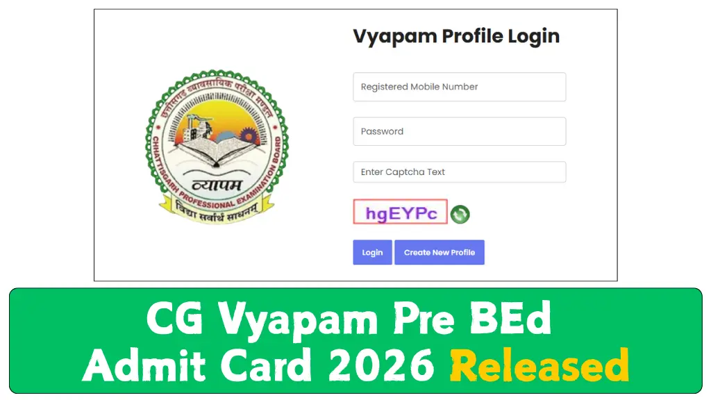 CG Vyapam Pre BEd Admit Card 2026